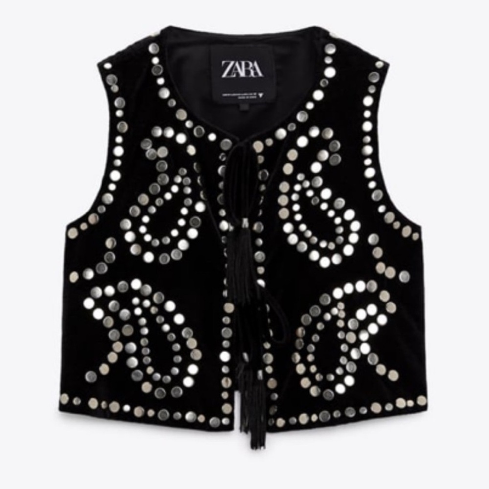 Zara Black Studded velvet vest Sz XS/Small